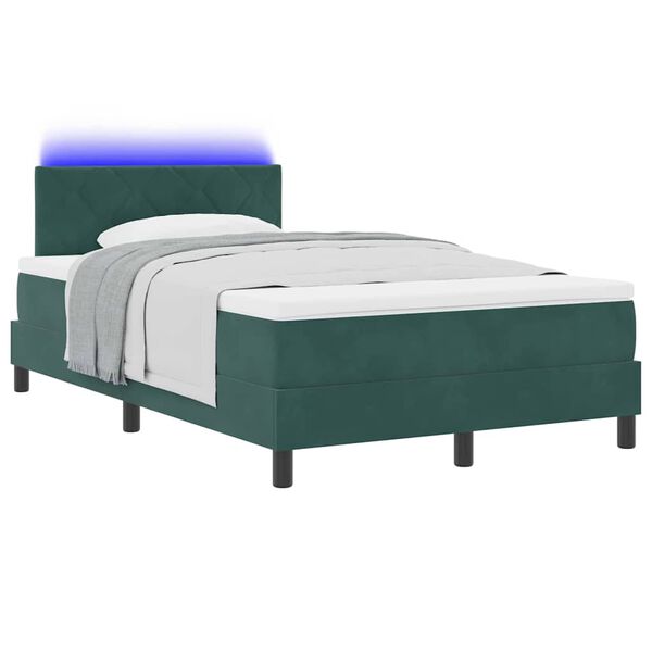 vidaXL Cama Box Spring LED com led Verde Escuro 120 x 200 cm Veludo