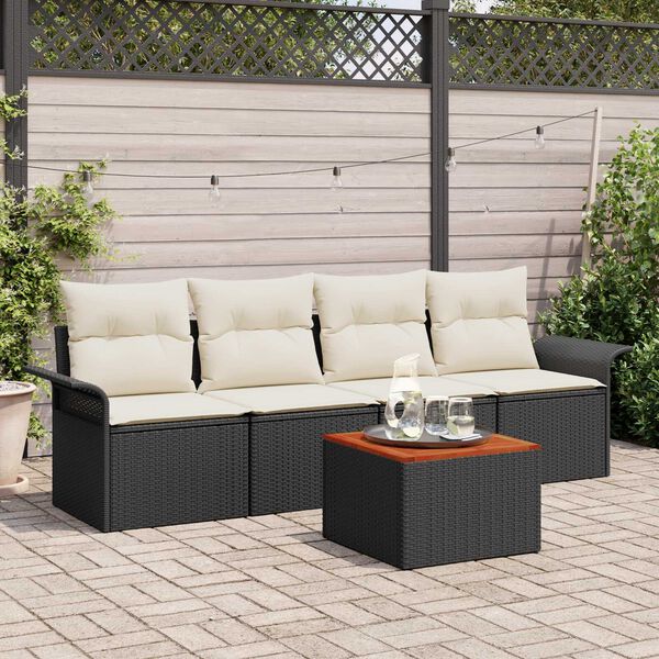 vidaXL Conjunto de Sof&aacute; de Jardim 5 pcs Preto e Creme vime PE