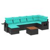 vidaXL Conjunto de sof&aacute; de jardim com 8 pe&ccedil;as e almofadas em rattan sint&eacute;tico preto