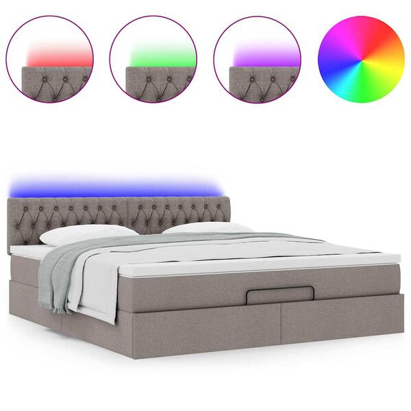 vidaXL Cama Otomana com colch&atilde;o & LEDs 180x200cm cinza-acastanhado