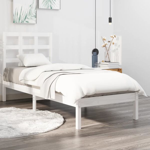 vidaXL Estrutura de cama 100x200 cm madeira maci&ccedil;a branco