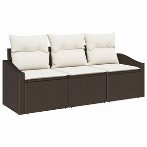 vidaXL Conjunto de Sof&aacute; de Jardim 3 pcs Marrom e Branco vime PE
