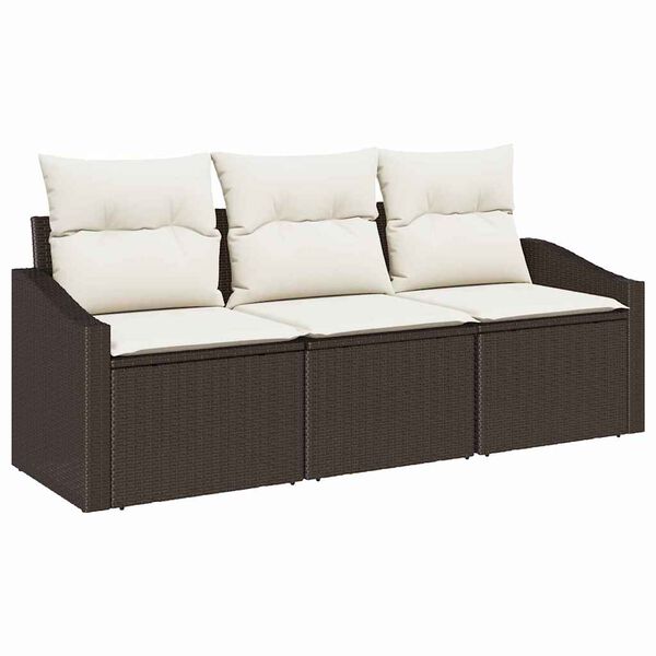 vidaXL Conjunto de Sof&aacute; de Jardim 3 pcs Marrom e Branco vime PE