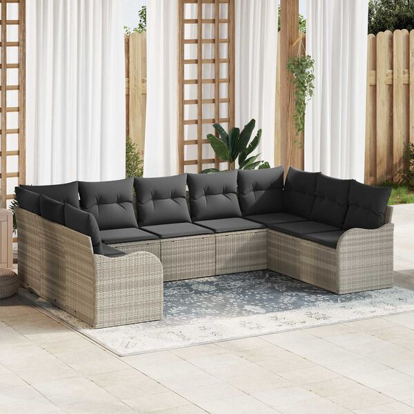 vidaXL Conjunto de Sof&aacute; de Jardim 9 pcs Cinzento-claro vime PE