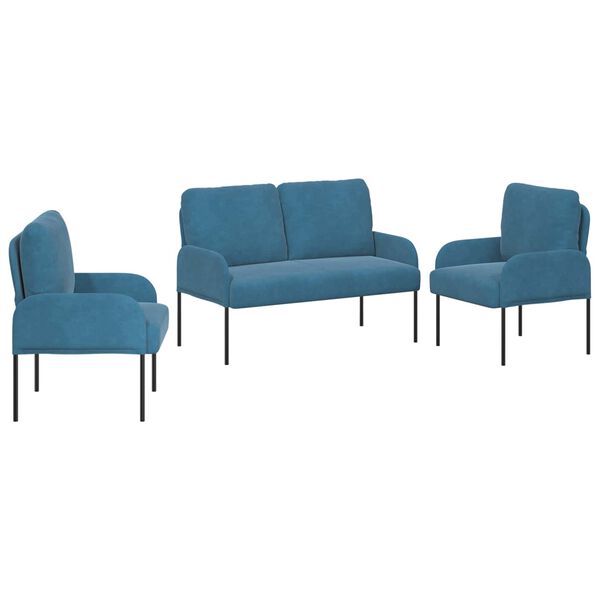 vidaXL Conjuntos de sof&aacute;s 3 pcs Azul 115 x 56 x 80 cm Contraplacado