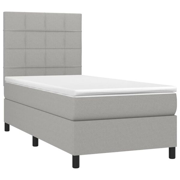 vidaXL Cama box spring c/ colch&atilde;o e LED 90x200 cm tecido cinza-claro