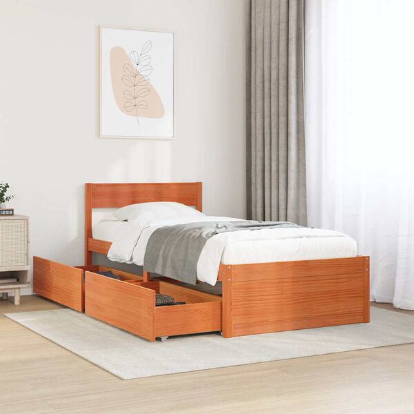 vidaXL Cama sem colch&atilde;o 90x200 cm pinho maci&ccedil;o castanho-mel