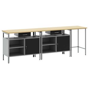 vidaXL Conjunto de bancada de trabalho 3 unid. Vermelho e Cinza