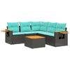 vidaXL 6 pcs conjunto de sof&aacute;s p/ jardim c/ almofad&otilde;es vime PE preto