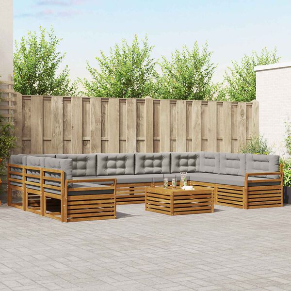 vidaXL Conjuntos de sof&aacute;s com almofada 10 pcs Cinza Natural e Claro