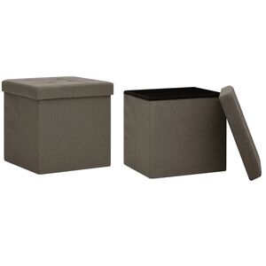 vidaXL Bancos de arruma&ccedil;&atilde;o dobr&aacute;veis 2 pcs linho falso castanho