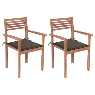 vidaXL Cadeiras de jardim c/ almofadões cinza-acast. 2 pcs teca maciça