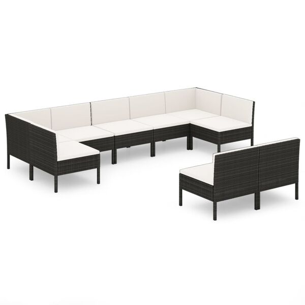 vidaXL 9 pcs conjunto lounge de jardim c/ almofad&otilde;es vime PE preto