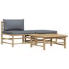 vidaXL 3 pcs conj. lounge jardim em bambu c/ almofad&otilde;es cinza-escuro