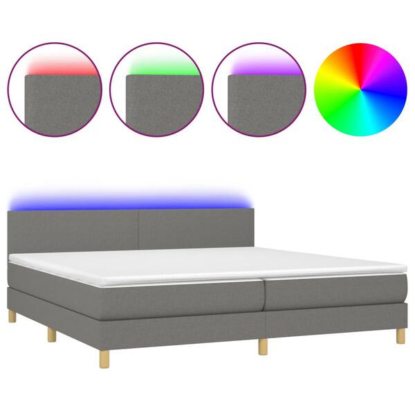 vidaXL Cama box spring c/ colch&atilde;o e LED 200x200 cm tecido cinza-escuro