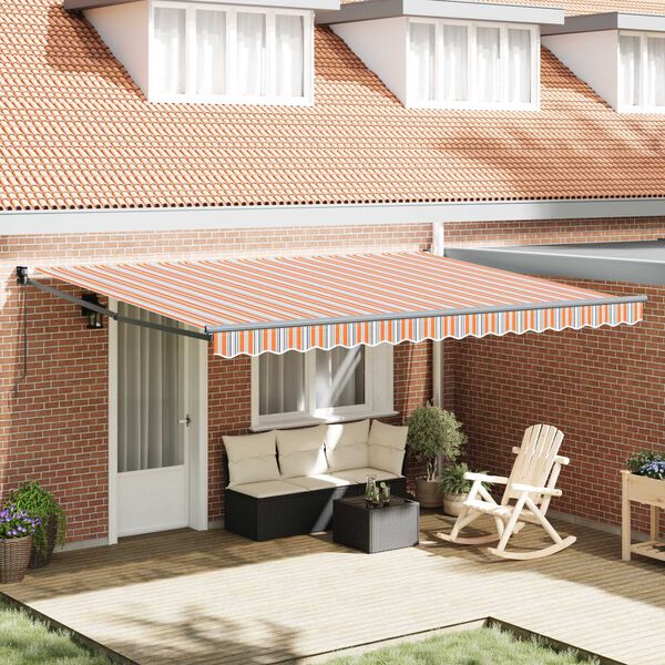 vidaXL Toldo Retr&aacute;til Riscas Multicolor 450 &times; 300 cm Poli&eacute;ster e Metal