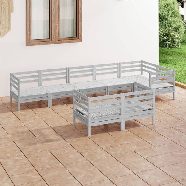 vidaXL 8 pcs conjunto lounge de jardim pinho maci&ccedil;o cinzento