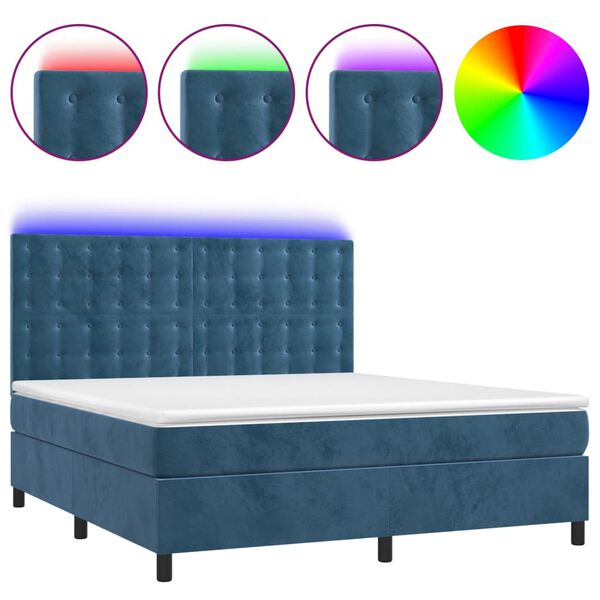 vidaXL Cama box spring c/ colch&atilde;o/LED 180x200 cm veludo azul-escuro
