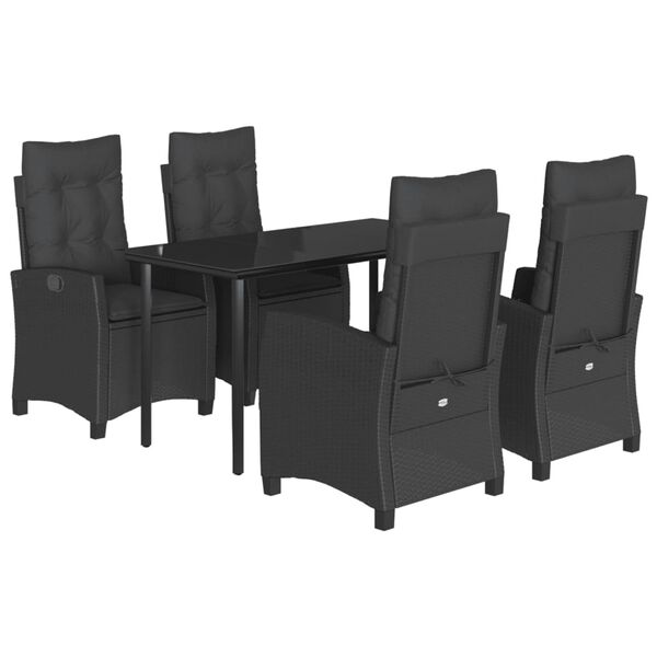 vidaXL 5 pcs conjunto de jantar p/ jardim c/ almofad&otilde;es vime PE preto