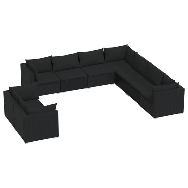 vidaXL 9 pcs conjunto lounge de jardim c/ almofadões vime PE preto
