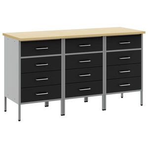 vidaXL Arm&aacute;rio de Trabalho 3 unid. Preto e Cinza 150 x 55 x 85 cm