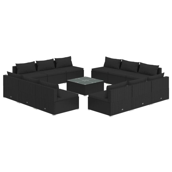vidaXL 13 pcs conjunto lounge de jardim c/ almofad&otilde;es vime PE preto