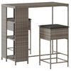 vidaXL 3 pcs conjunto de bar p/ jardim c/ almofad&otilde;es vime PE cinzento