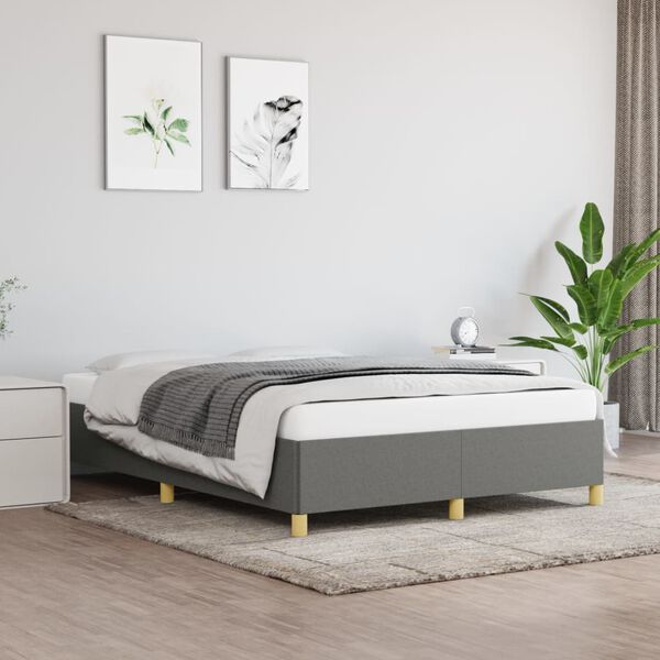 vidaXL Estrutura de cama sem colch&atilde;o 140x200 cm tecido cinzento-escuro