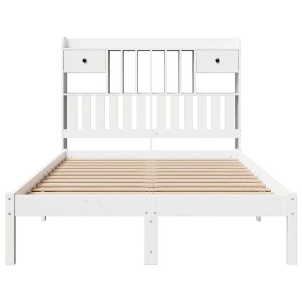 vidaXL Cama com estante sem colchão 135x190 cm pinho maciço branco