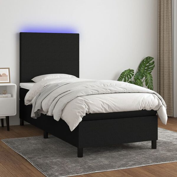 vidaXL Cama box spring c/ colch&atilde;o e LED 90x200 cm tecido preto