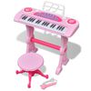 Teclado de brincar infantil com banco/microfone, 37 teclas, rosa
