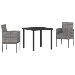 vidaXL Conjunto de Jantar para Jardim 3 pcs Cinzeto vime PE