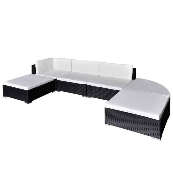 vidaXL 6 pcs conjunto lounge de jardim c/ almofad&otilde;es vime PE preto