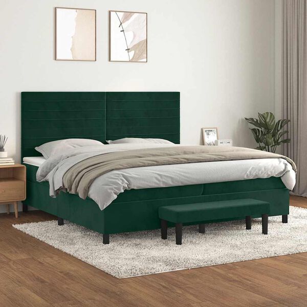 vidaXL Cama com molas/colch&atilde;o 200x200 cm veludo verde-escuro