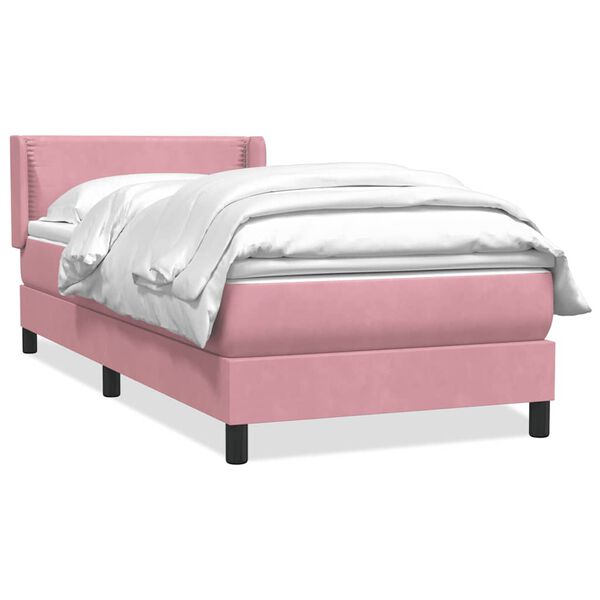 vidaXL Cama com molas/colch&atilde;o rosa 90x220 cm veludo