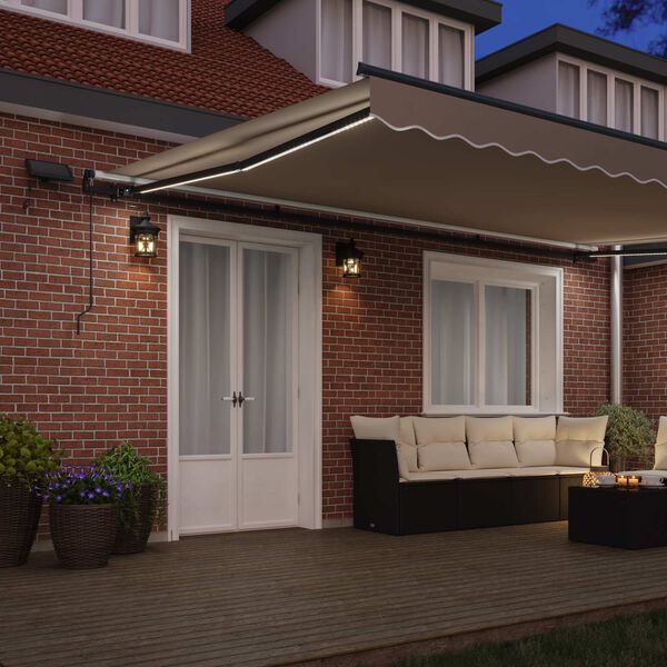 vidaXL Toldo Retr&aacute;til com luzes de tira LED Bege 500 &times;300 cm tecido