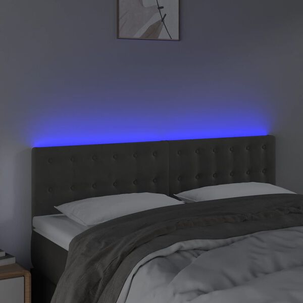 vidaXL Cabeceira de cama c/luzes LED veludo 144x5x78/88cm cinza-escuro