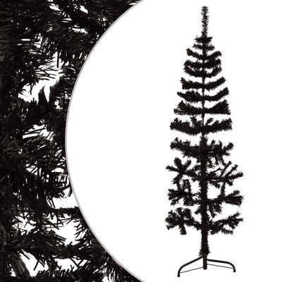 vidaXL Meia árvore de Natal fina com suporte 150 cm preto