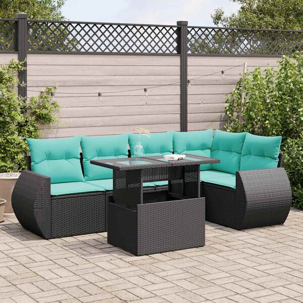 vidaXL 6 pcs conjunto sof&aacute;s jardim c/ almofad&otilde;es vime PE/ac&aacute;cia preto