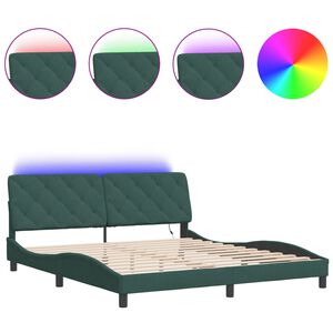 vidaXL Estrutura de cama com LED sem colch&atilde;o 180x200 cm veludo verde-escuro