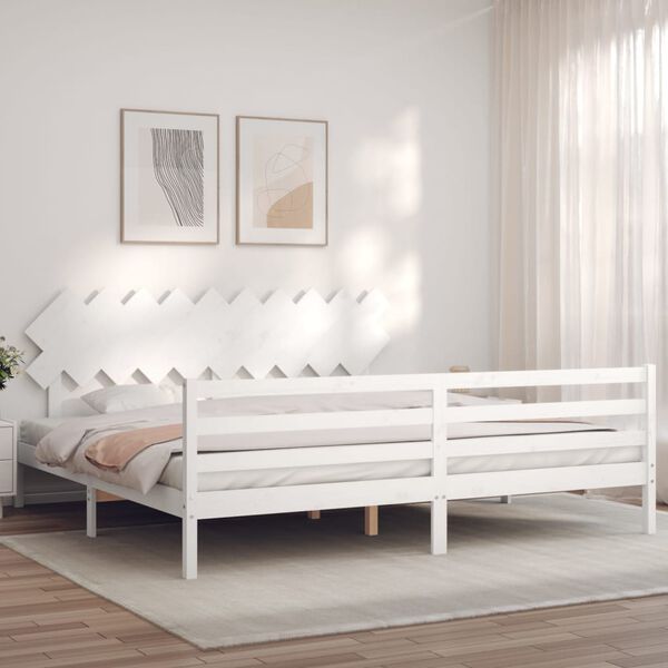 vidaXL Estrutura de cama com cabeceira 200x200cm madeira maci&ccedil;a branco