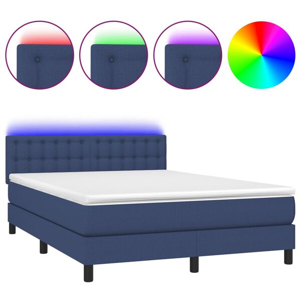 vidaXL Cama box spring c/ colch&atilde;o e LED 140x200 cm tecido azul