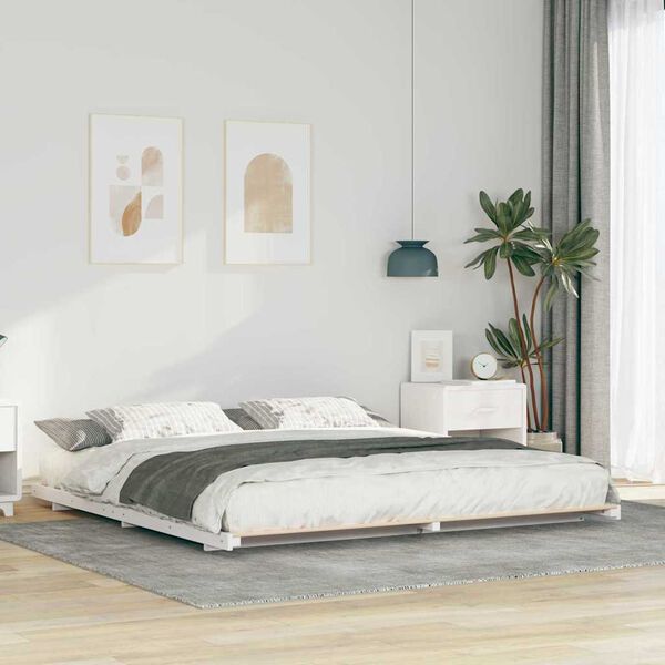 vidaXL Estrutura de cama de ch&atilde;o Branco 180 x 210 cm