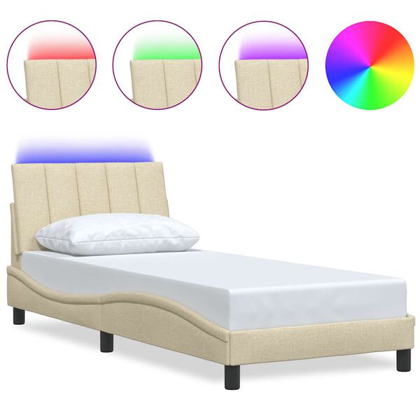 vidaXL Estrutura de cama sem colch&atilde;o Hanko 90x200 cm tecido creme