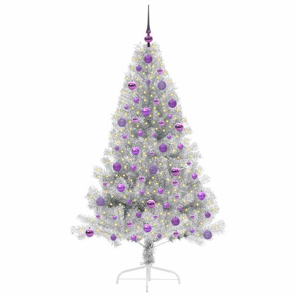 vidaXL &Aacute;rvore de Natal Artificial Pr&eacute;-iluminada Prateado 180 cm PET