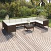 vidaXL 11 pcs conjunto lounge jardim c/ almofad&otilde;es vime PE castanho