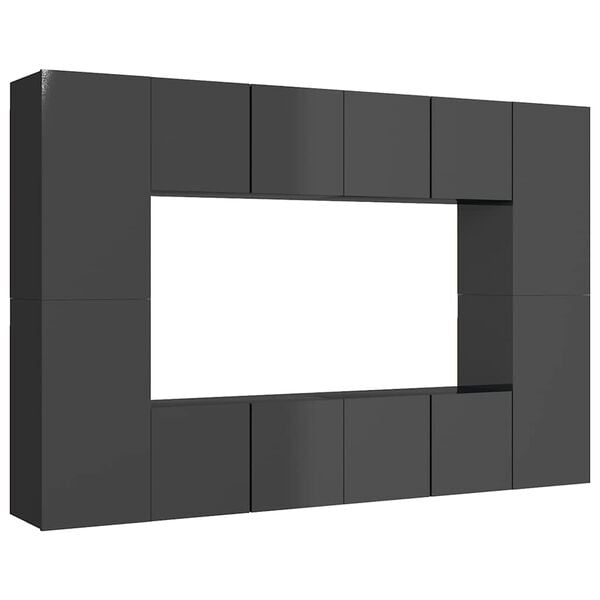 vidaXL 8 pcs conjunto de m&oacute;veis de TV contraplacado cinzento brilhante