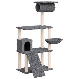 vidaXL &Aacute;rvore p/ gatos c/ postes arranhadores sisal 131cm cinza-escuro