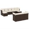 vidaXL 10 pcs conj. sof&aacute;s jardim com almofad&otilde;es vime PE castanho