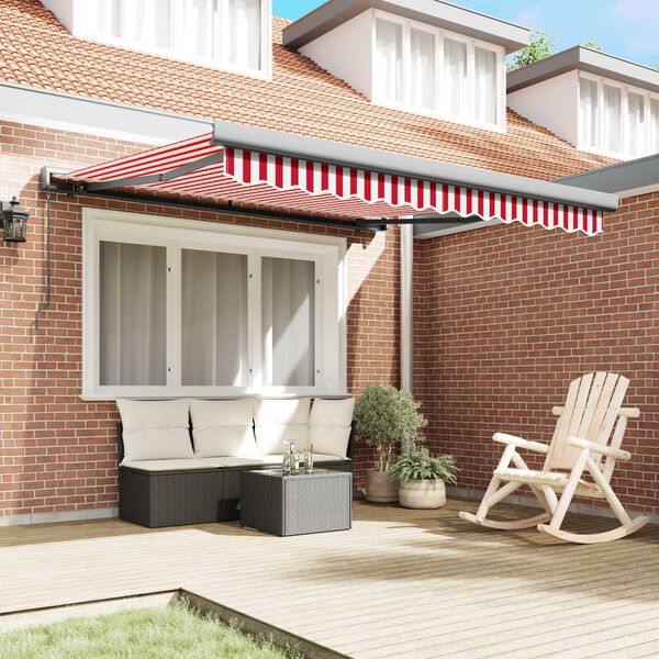 vidaXL Toldo Retr&aacute;til Vermelho e Branco 350 x 250 cm Tecido e Metal